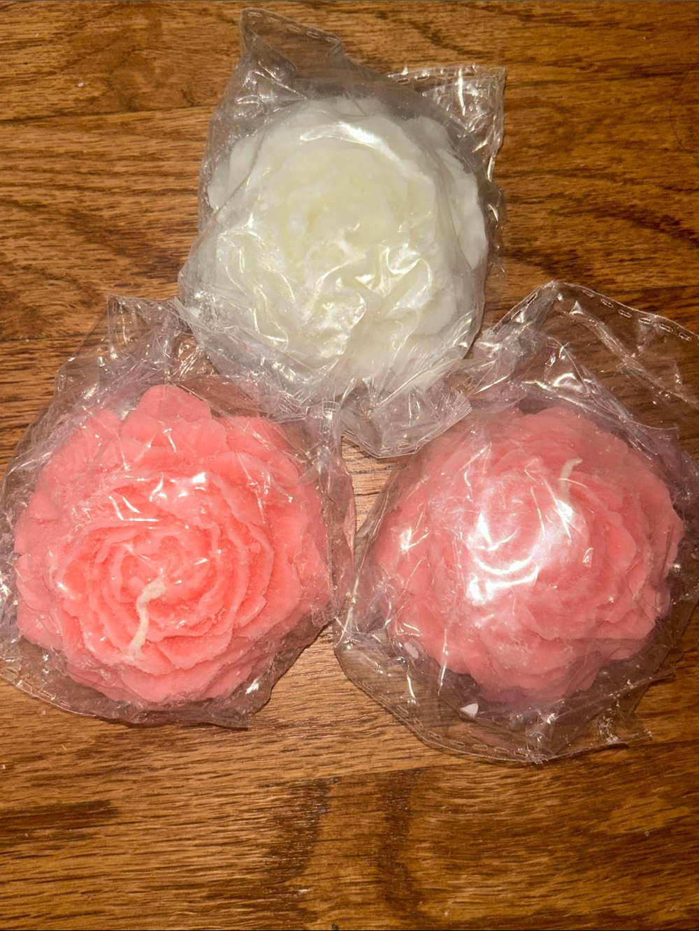 Pink & White Handmade Decorative Rose Candles- Set of 3 NEW